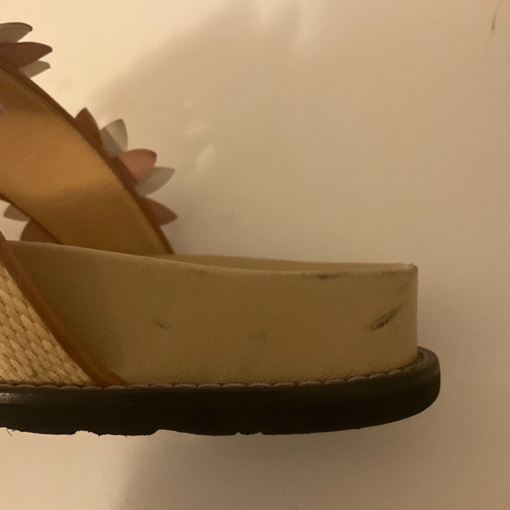 Fabrizio Viti Daisy Leather Applique Boho Chic Rafia Woven Strap Sandals 38 US 8 - Picture 6 of 13